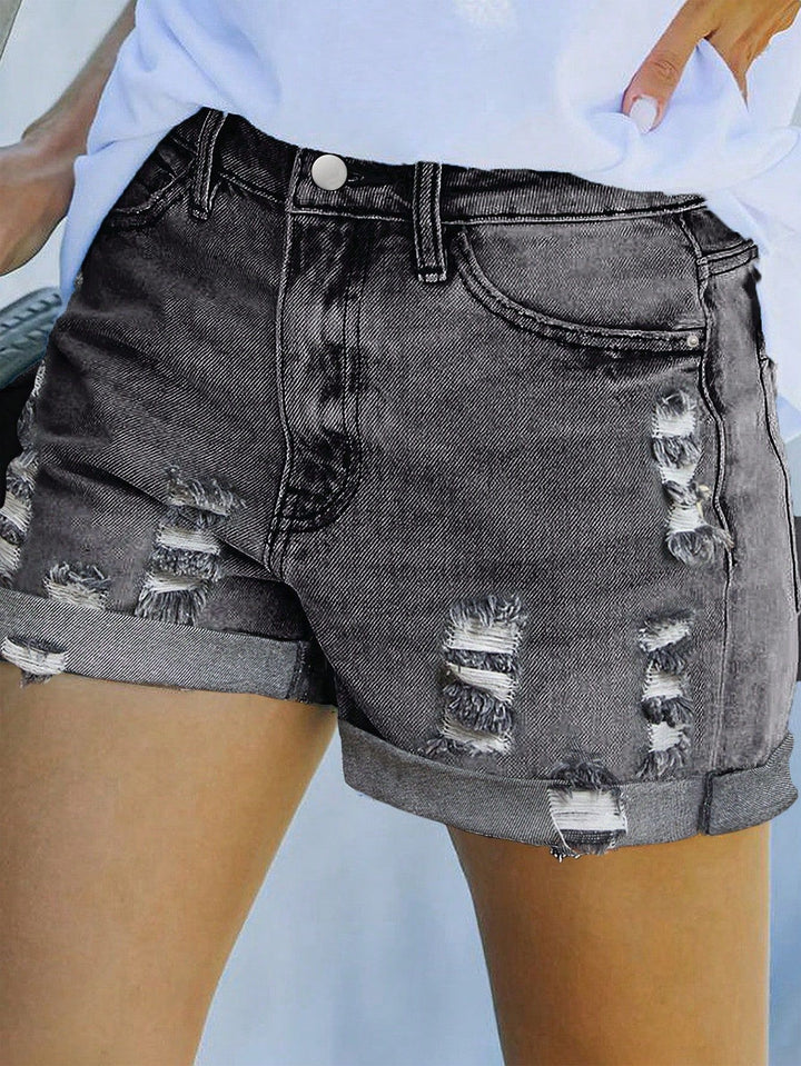 Dame mode Destroyed Denim Shorts med høj talje og oplyste områder Stilla