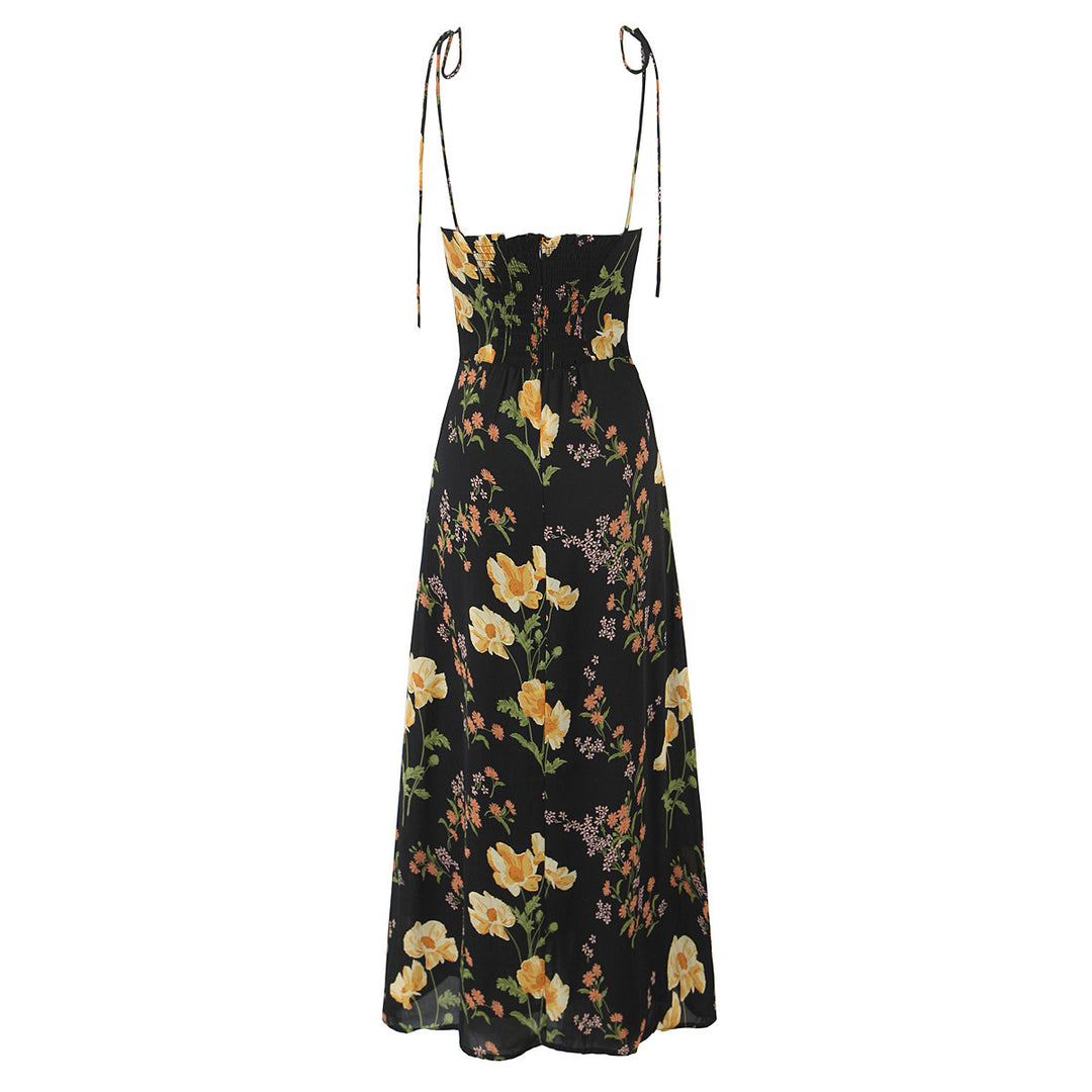 Dame Floral Print Maxi Kjole med justerbare Spaghetti-stropper Stilla