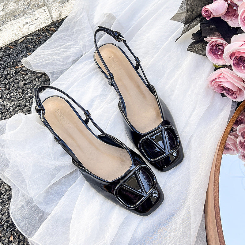 Dame Elegant Slingback Firkantet Tå Ballerina med Dekorativt Spænde Stilla