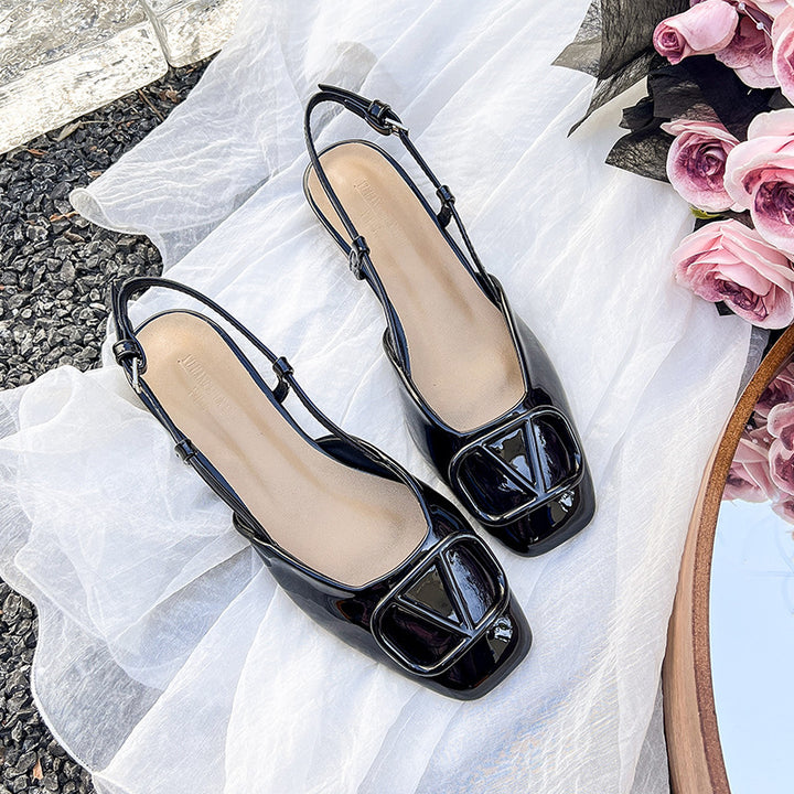 Dame Elegant Slingback Firkantet Tå Ballerina med Dekorativt Spænde Stilla