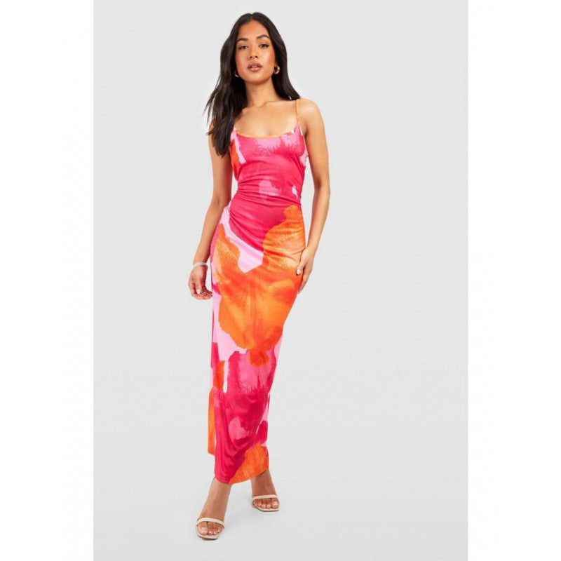 Femme Floral Print Kroppsnærende Maxi-Kjole med Slids i Siden Stilla