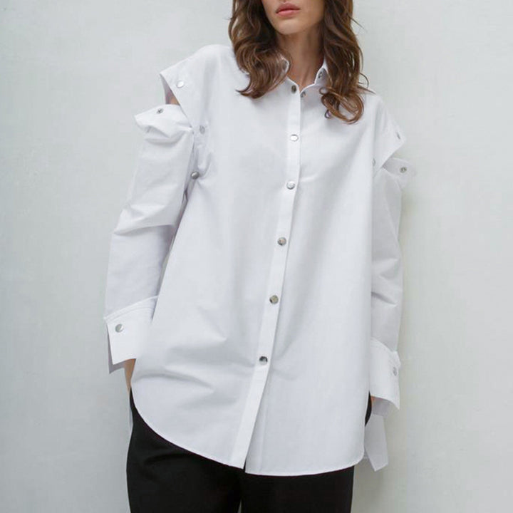 Dame Oversized Skjorte med asymmetrisk snit og modige detaljer Stilla