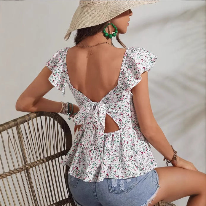Dame Rynket Blomst Peplum Bluse Stilla