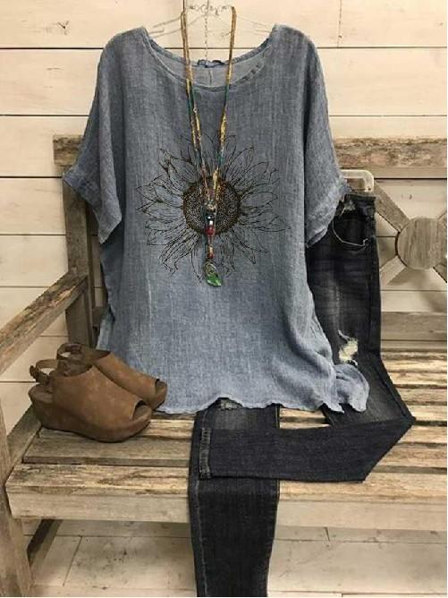 Dame Casual Oversized Grafik T-shirt Stilla