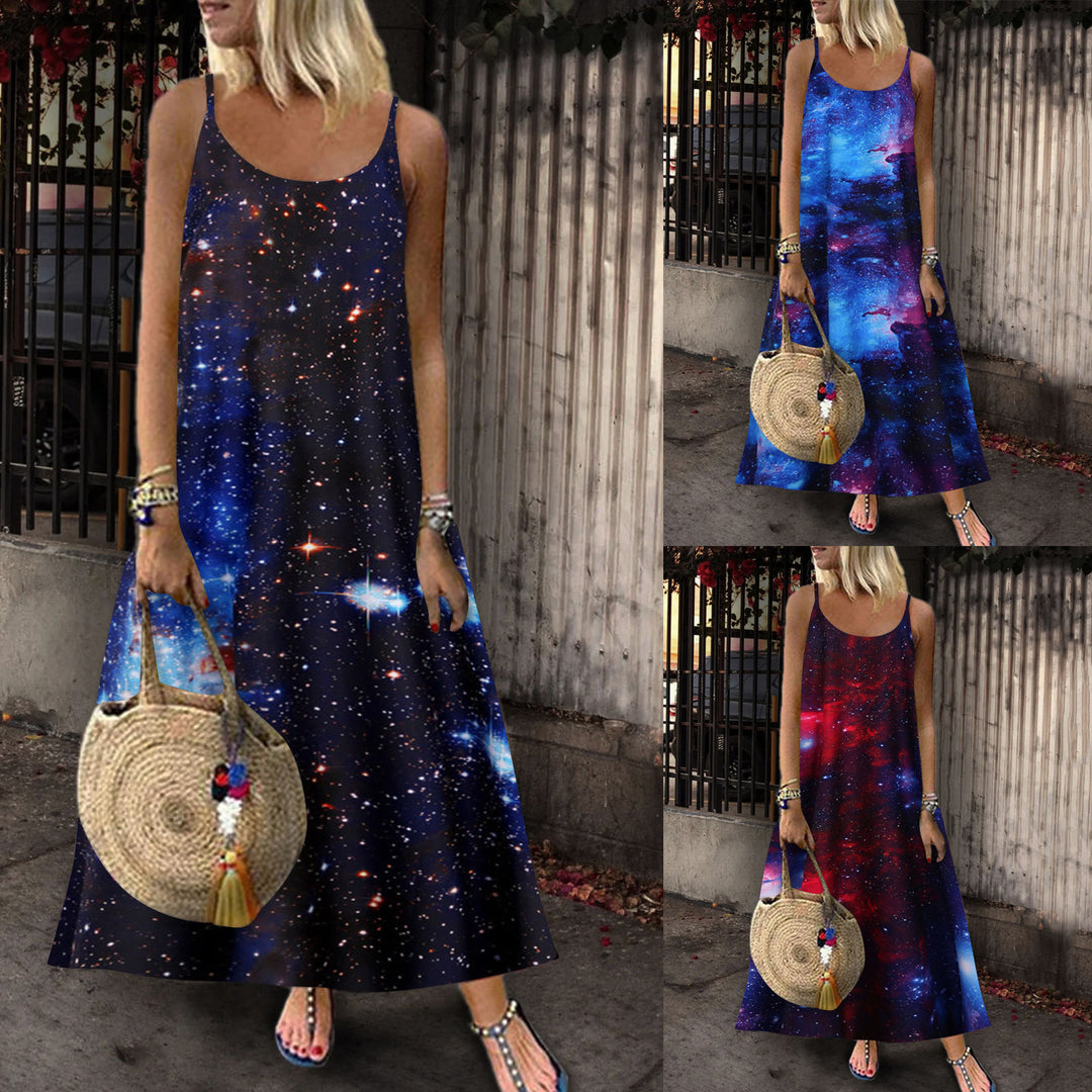 Dame Galaxy Tryk Maxi Kjole Stilla