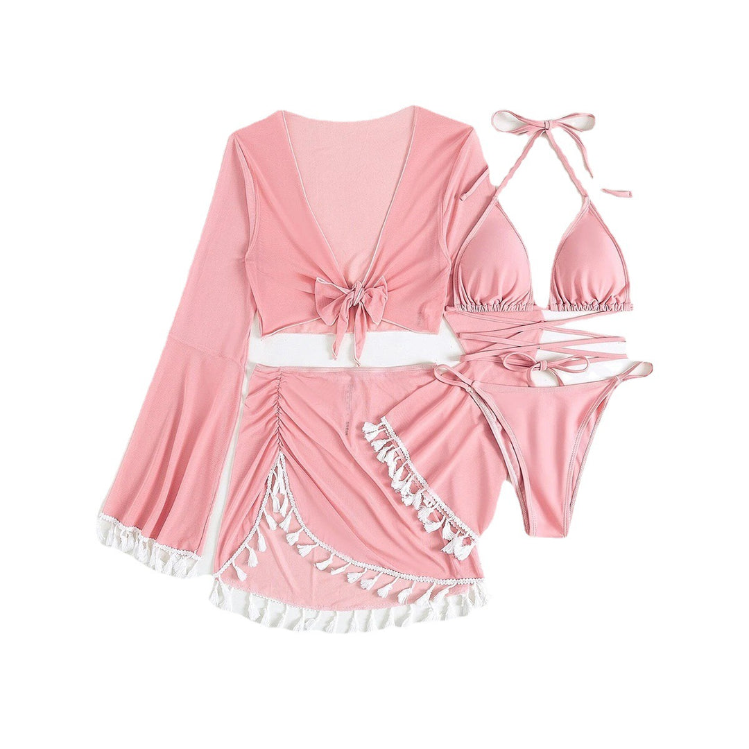 Dame bikini bluse med lange klokkeærmer og legende kant Stilla