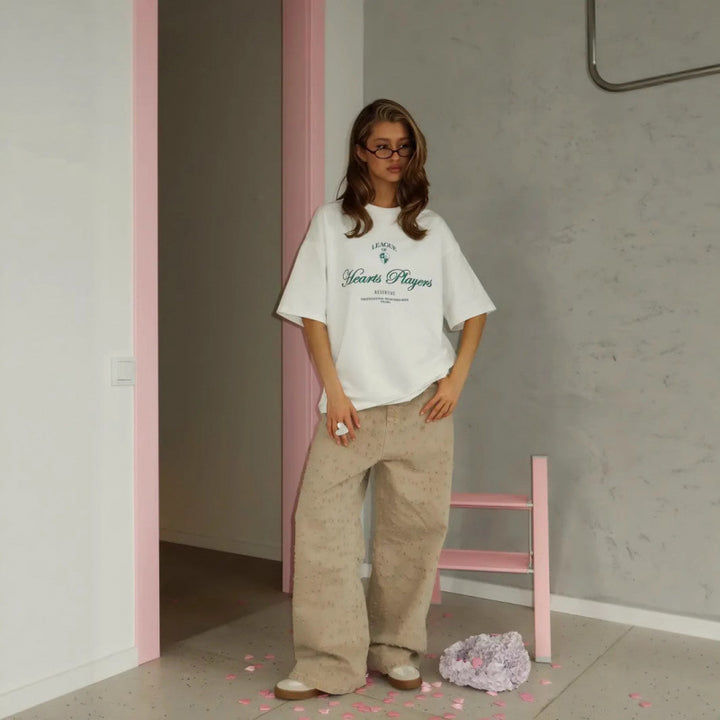 Dame T-shirt med afslappet statementtryk og kvalitetsbomuldsmateriale Stilla