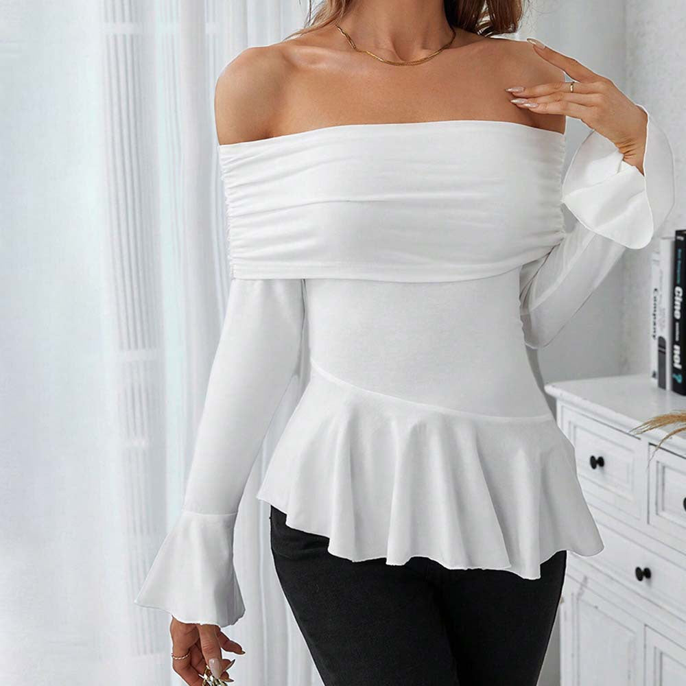 Damer Off-Shoulder Top med Stilfulde Volanter og Lange Ærmer Stilla