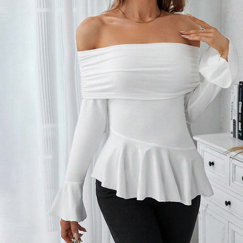 Damer Off-Shoulder Top med Stilfulde Volanter og Lange Ærmer Stilla