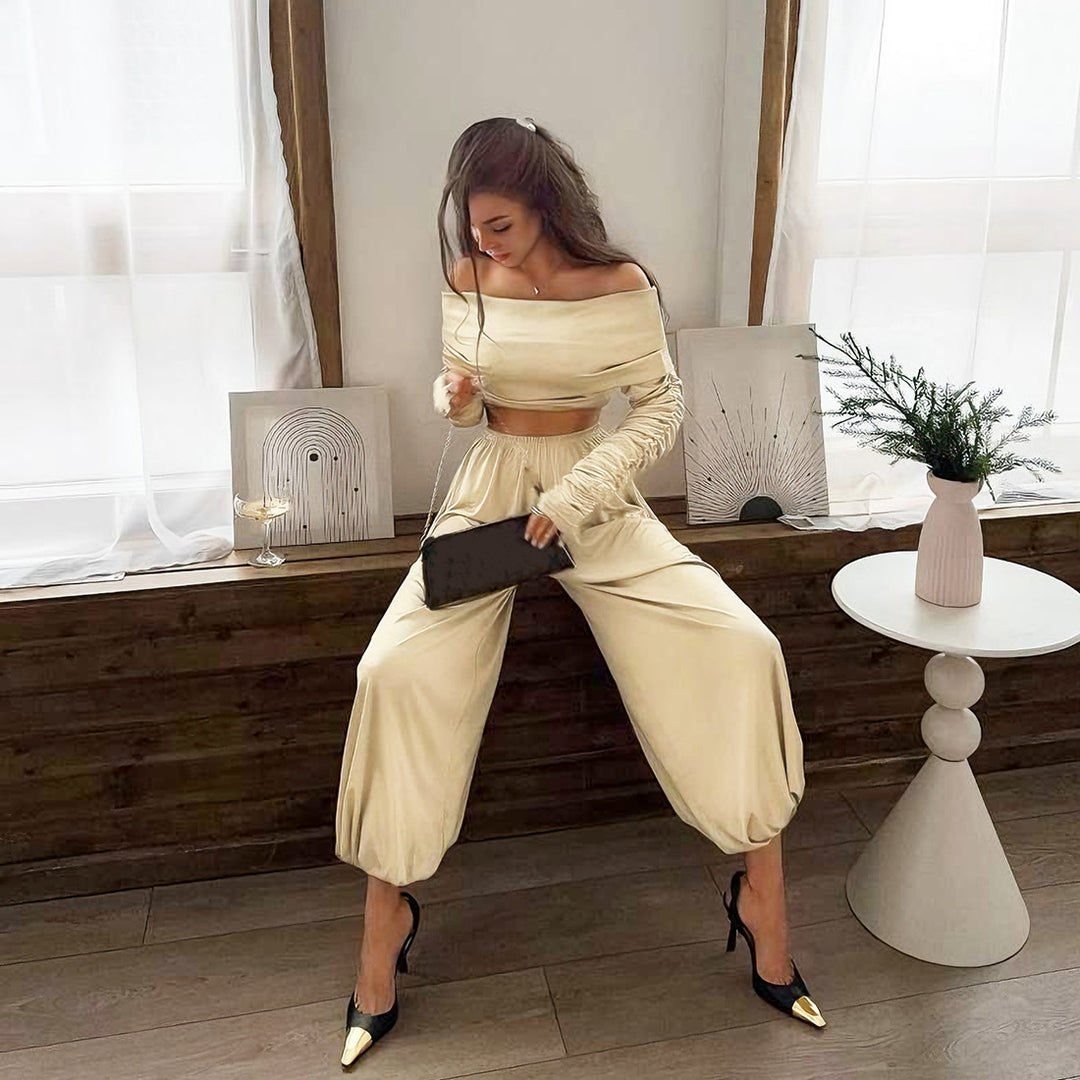 Dame Off-Shoulder Overall med rynker og bred ben Skovae