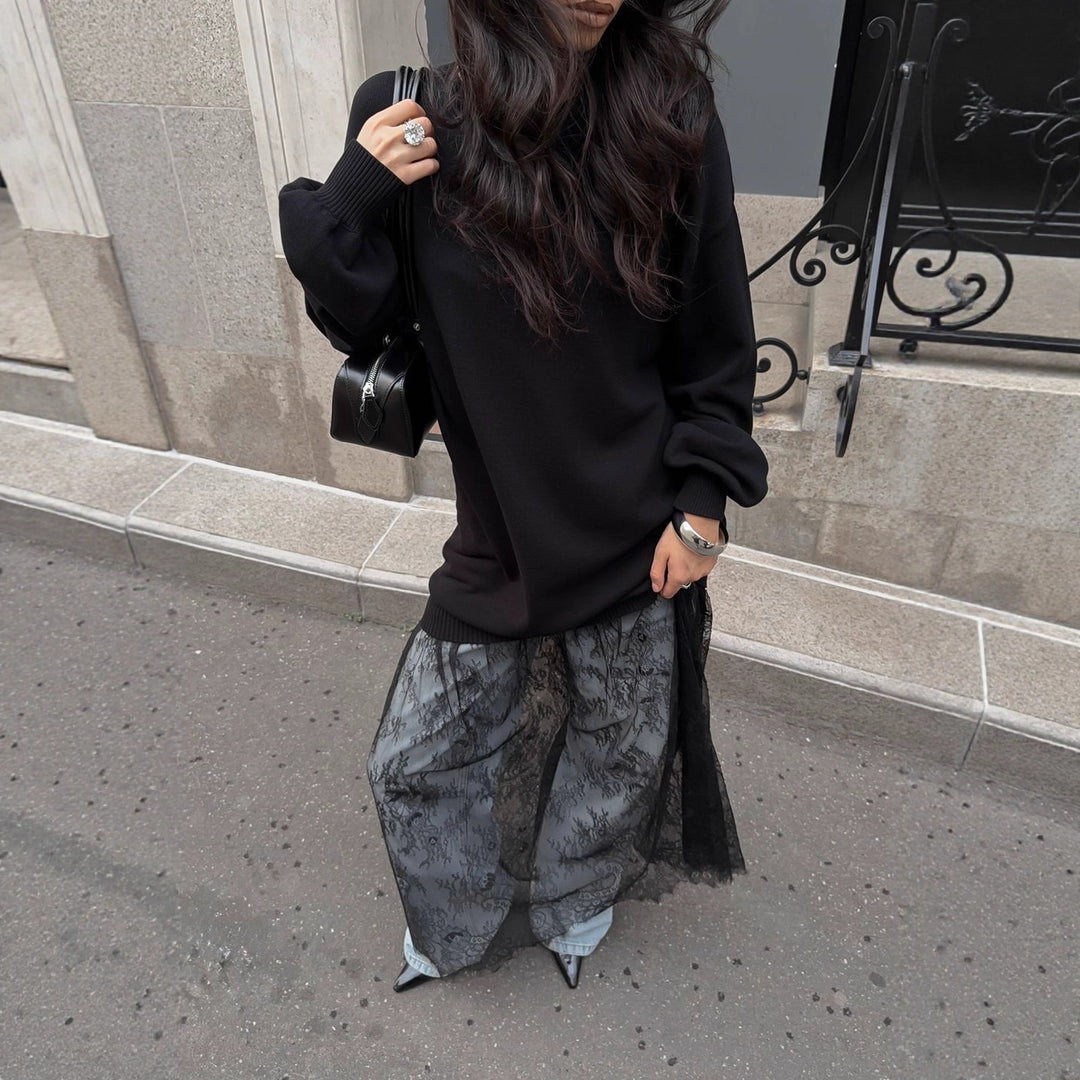 Kvindernes Casual Oversized Sweater med elegante flæsedetaljer og modebevidst gennemsigtighed Stilla