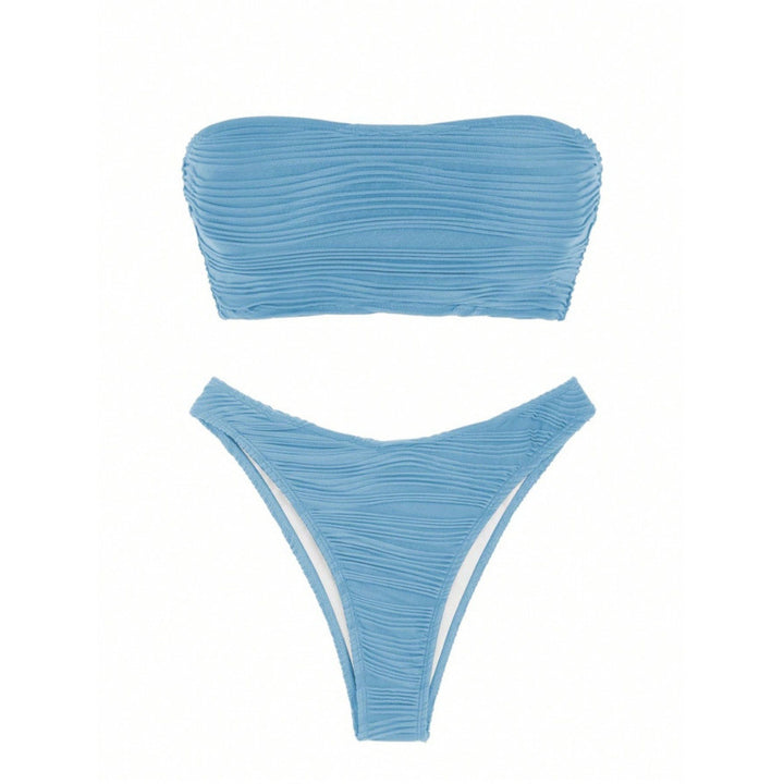 Dame Bandeau-Bikini-sæt med moderne ribbet design og høj benudskæring Skovae