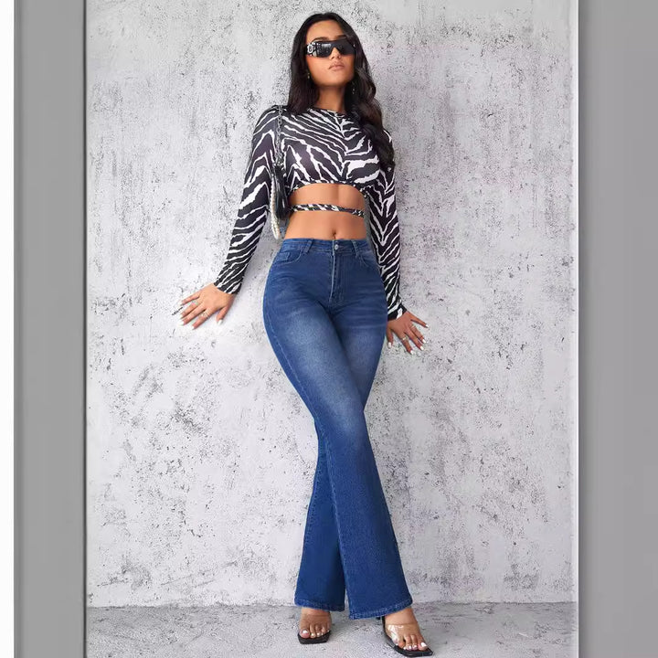 Kvindernes figursyede crop top med lange ærmer og unikt design Stilla