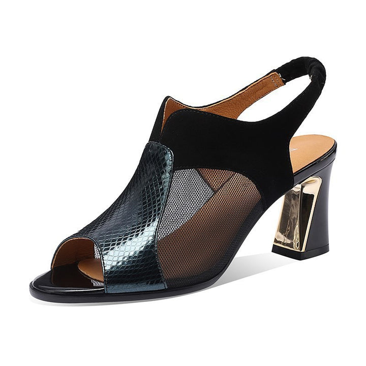 Dame Open-Toe High-Heel Sandaler med elegant glans-applikation Stilla