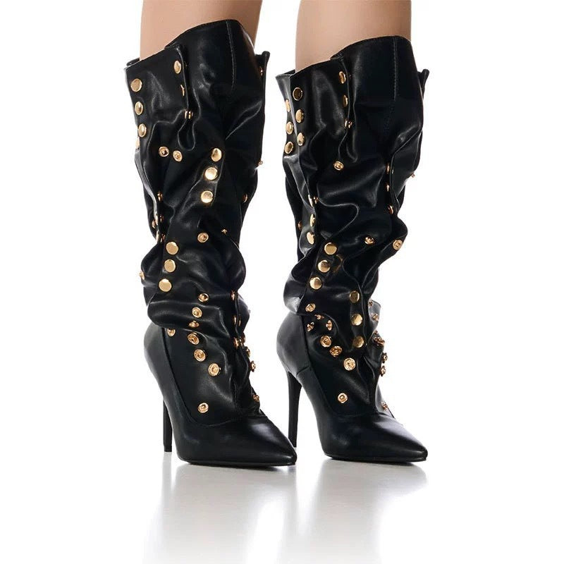 Dame Slouchy Stiletto Støvler med dekorative nitter Stilla