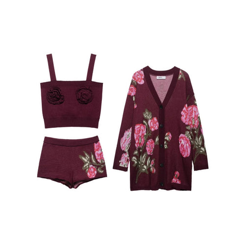 Femme Cropped Striktop med dekorative Blomsterdetaljer Stilla