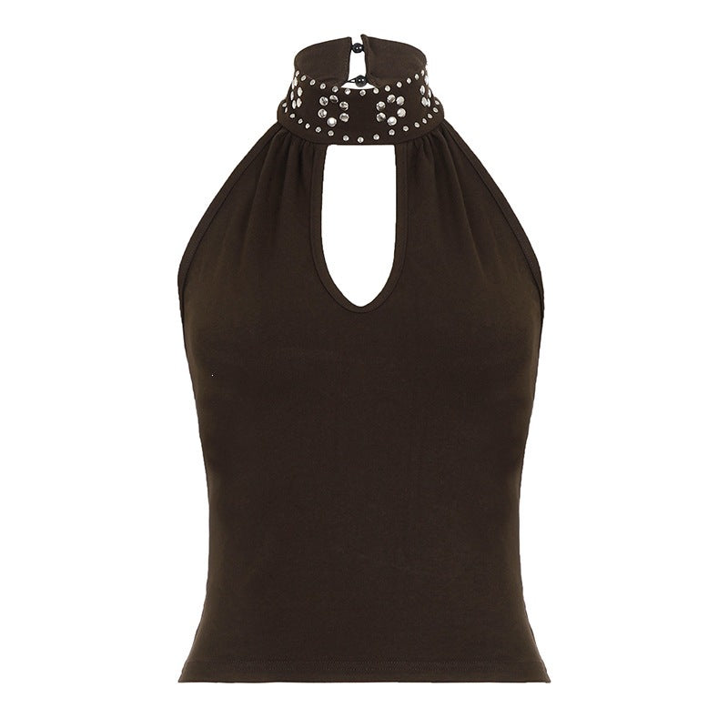 Dame Elegant Halterneck-top med glitrende accenter Skovae