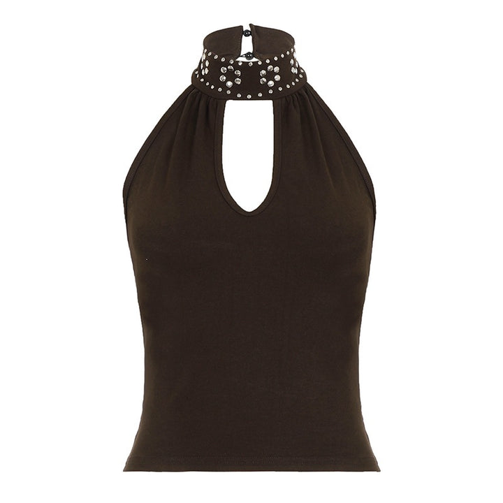 Dame Elegant Halterneck-top med glitrende accenter Skovae