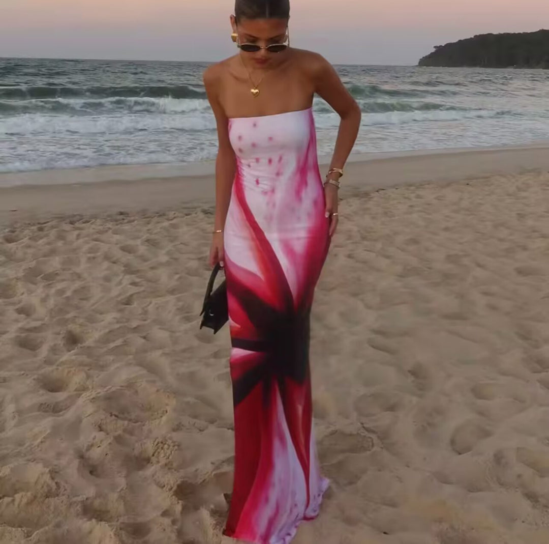 Femme Strapless Floral Maxi Kjole Stilla