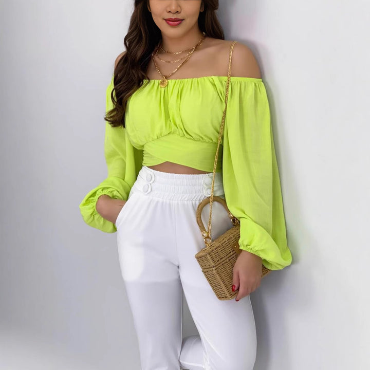 Dame Off-Shoulder klokkeærme crop top Stilla