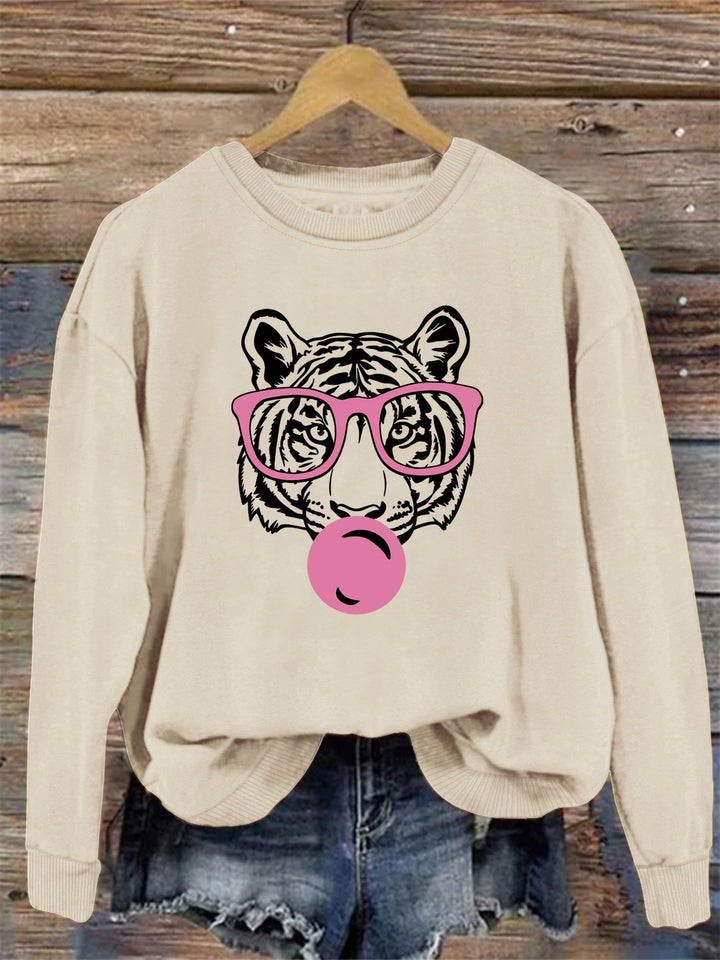 Kvinders sweatshirt med kreativ tiger design og afslappet snit Stilla