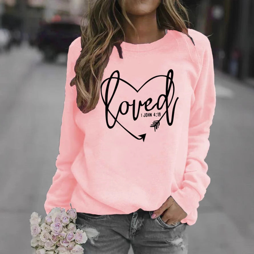 Kvinders sweatshirt med hjerteformet print og inspirerende budskab Stilla