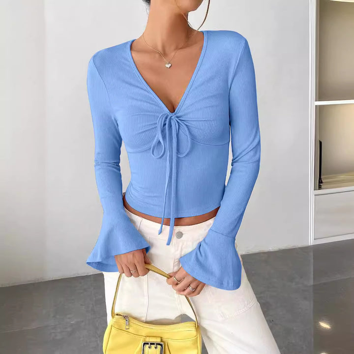 Dame longsleeve med bindedetaljer og bred ærme Stilla