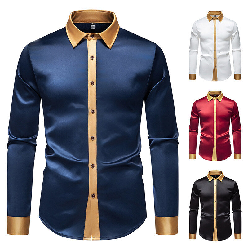 Herrer Elegante Satin-Krave Skjorte Stilla