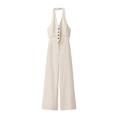 Femme Målsyet Halterneck Jumpsuit med Knapdetaljer Stilla
