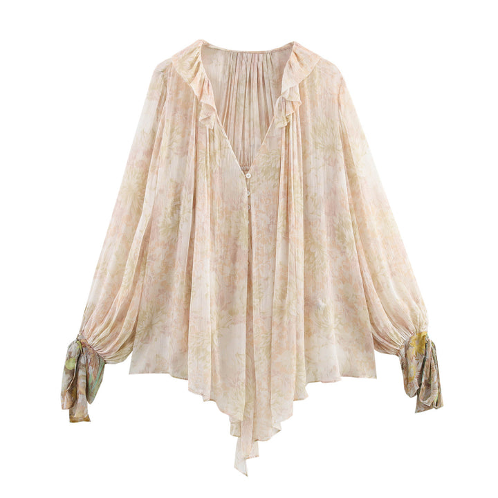 Femme Rynke Chiffon Bluse med justerbare båndærmer Stilla
