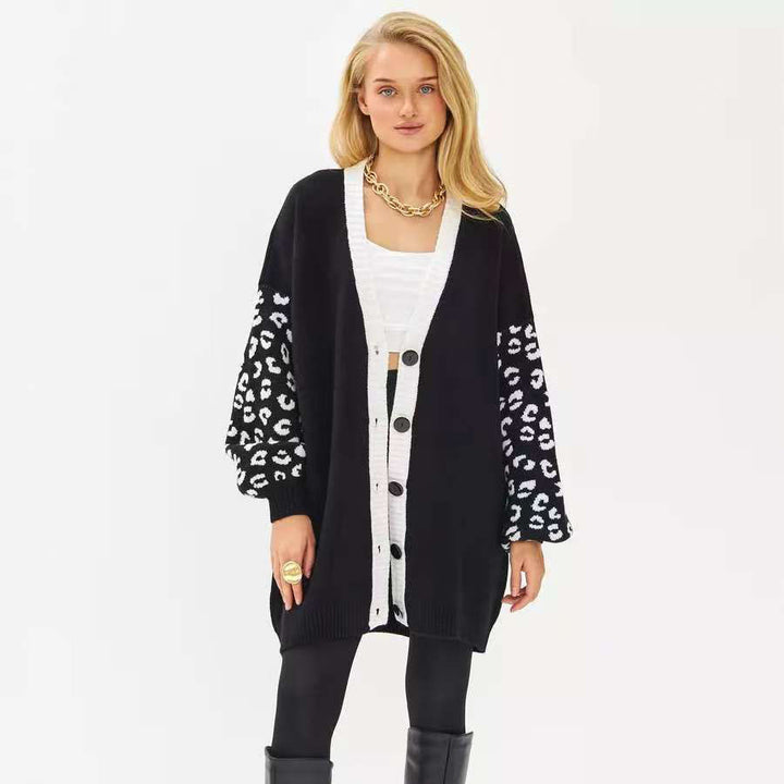 Femme Oversized Strikcardigan med stilfulde dyremønstret ærmer Stilla