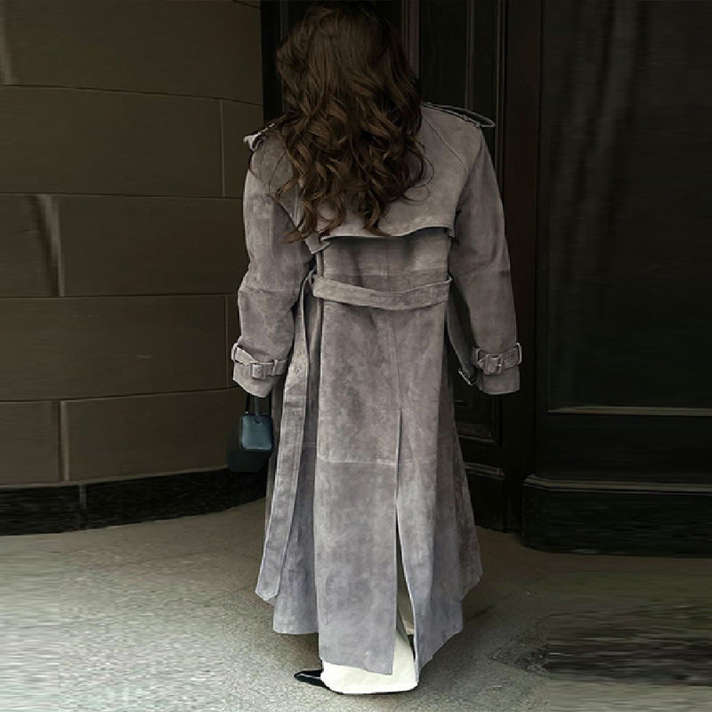 Damer Stilfuld og Komfortabel Lang Suede Trench Coat Stilla