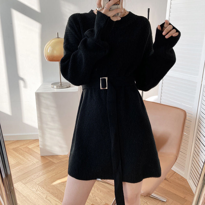 Damerne Fashionable Strik Sweater med Bælte Stilla