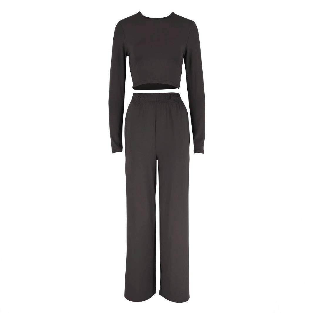 Dame Elegant To-delt Sæt med cropped top og brede bukser Skovae