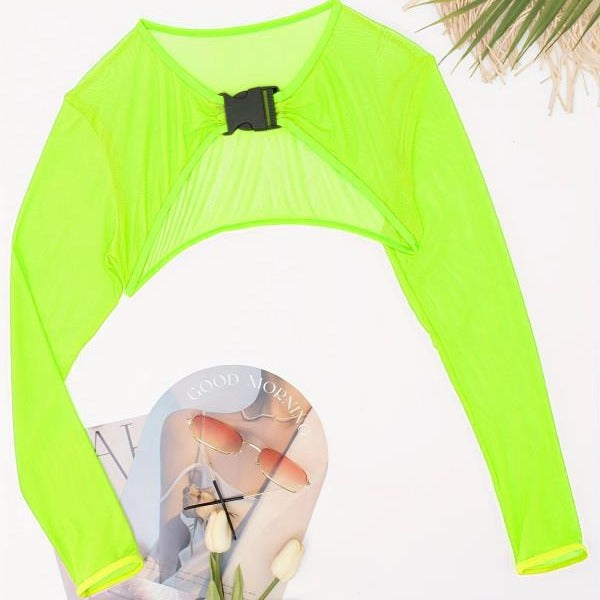 Dame Sporty Cropped Langærmet Top med stilfuld spænde lukning Skovae