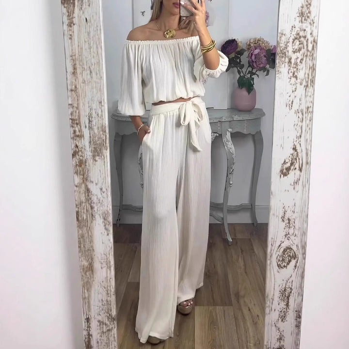 Dame Off-Shoulder Plissé Lounge Sæt Stilla