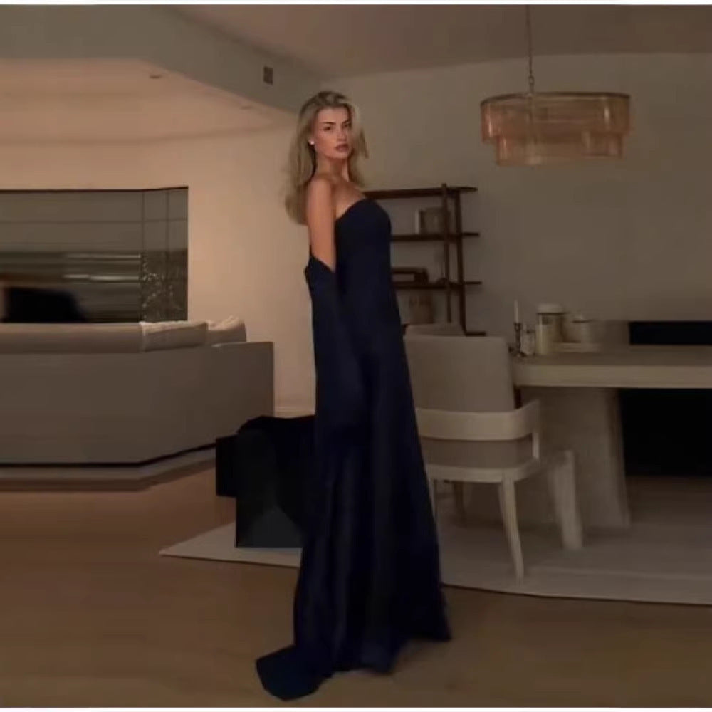 Dame elegant bandeau maxikjole med matchende jakke Skovae