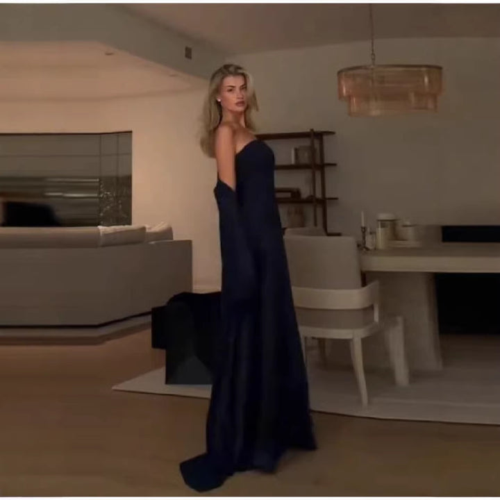 Dame elegant bandeau maxikjole med matchende jakke Skovae