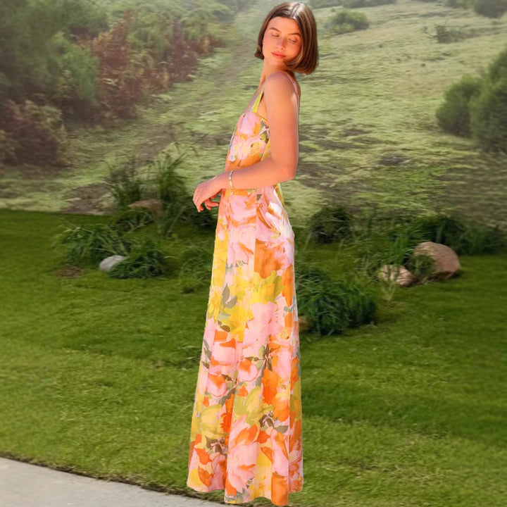 Dame maxi kjole med blomster mønstre Skovae