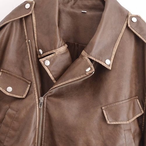 Femme Cropped Kunstlæder Motorcykeljakke med Utility-lommer Stilla