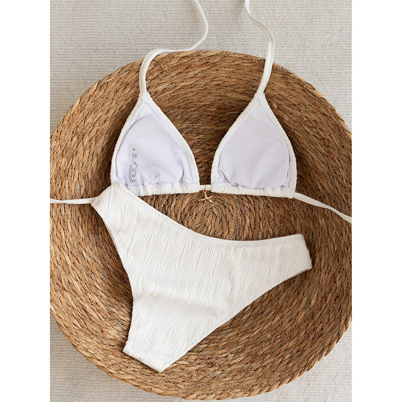 Dame Triangel-Bikini med struktureret overflade og justerbare stropper Skovae