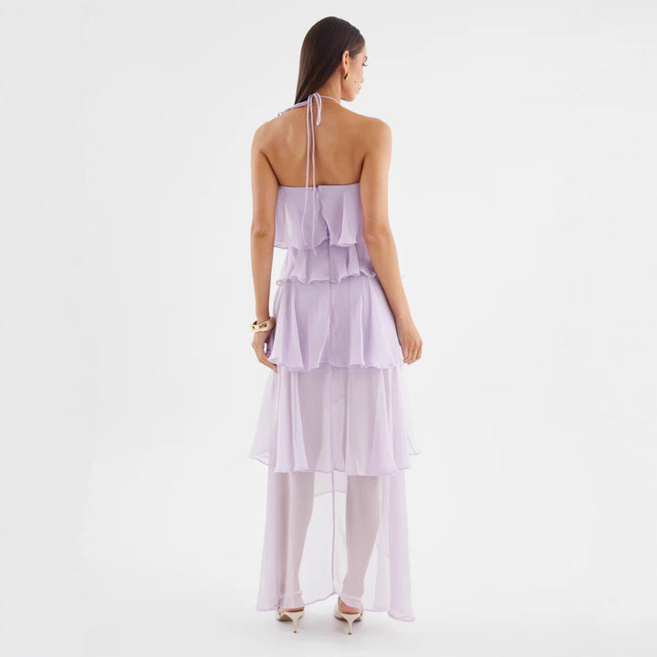 Damer Airy Maxi Kjole med Flydende Volanger og Chic Halterneck Stilla