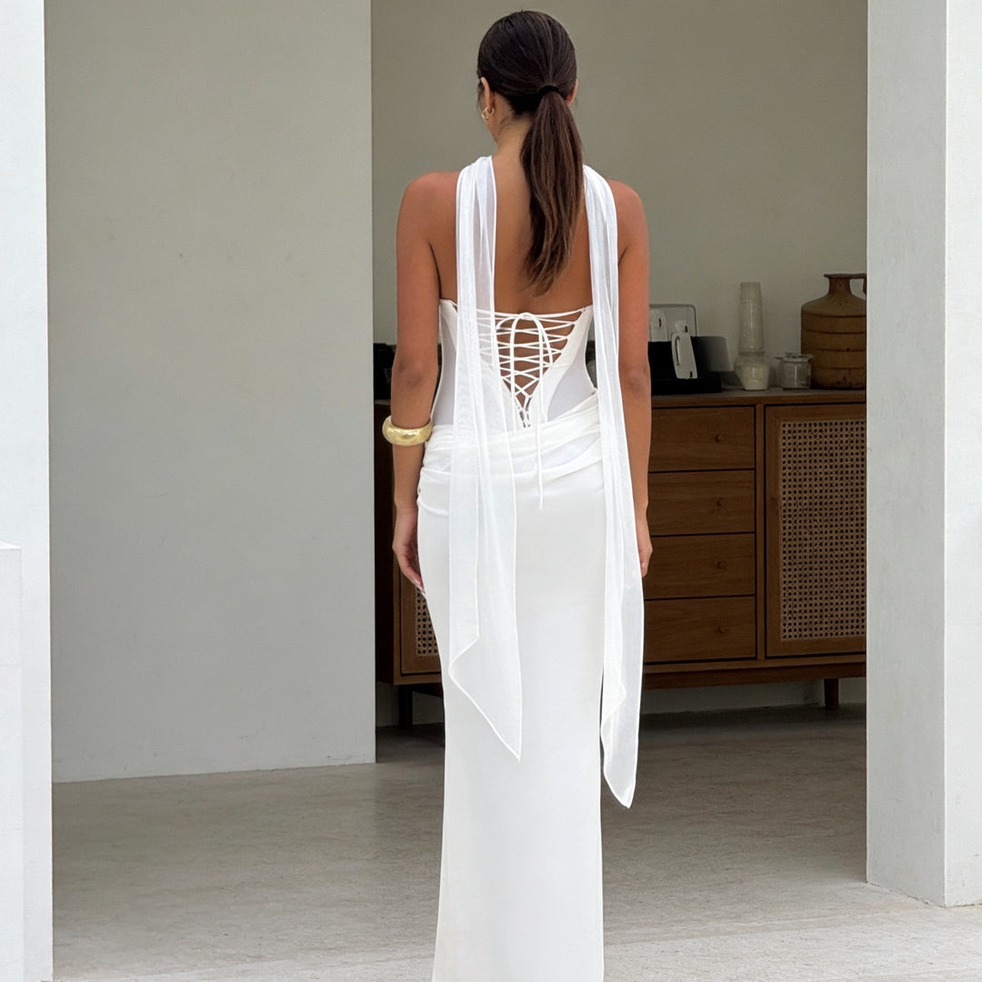 Dame Elegante off-the-shoulder maxi-kjole med forførende flæsedetail Skovae