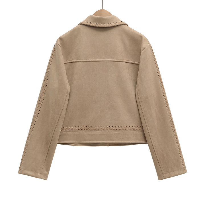 Femme Stylish Stryge Skind Crop Jakke med detaljeret Broderi Stilla
