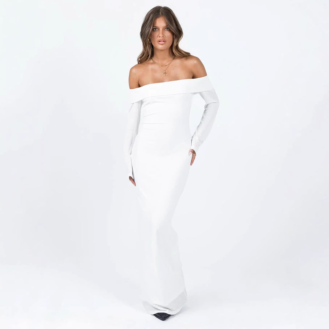 Dame Off-Shoulder Maxikjole med lange ærmer og figursyet snit Skovae