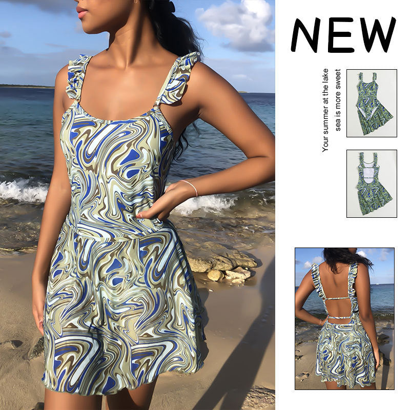Dame Ruffle T-Shirt A-linje Strandkjole Stilla