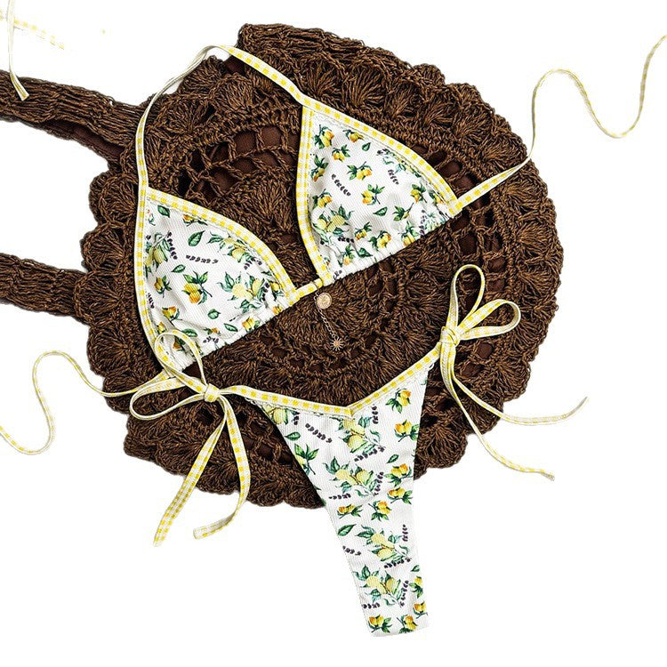 Dame Triangel-Bikini med blomsterdesign og bindedetaljer Skovae