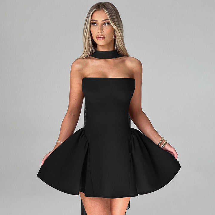 Dame Off-Shoulder Minikjole med klassisk snit og elegant Choker Stilla