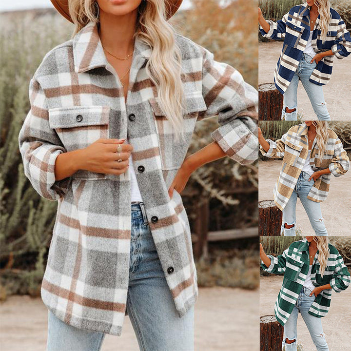 Dame Flannel Overshirt med ternet mønster og praktiske brystlommer Stilla