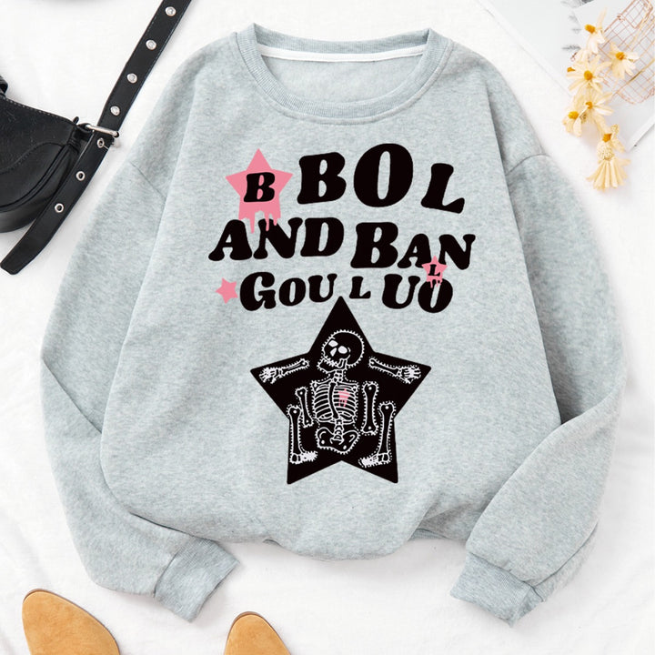 Kvinders afslappede sweatshirt med kreativ skeletdesign Skovae